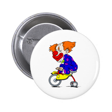 Clown on tricycle 2 inch round button