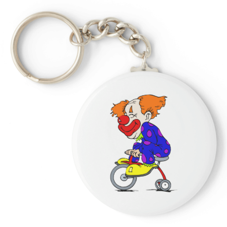 Clown on tricycle basic round button keychain