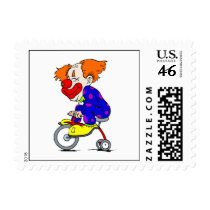 Clown on tricycle postage stamps