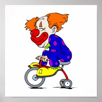 Clown on tricycle posters