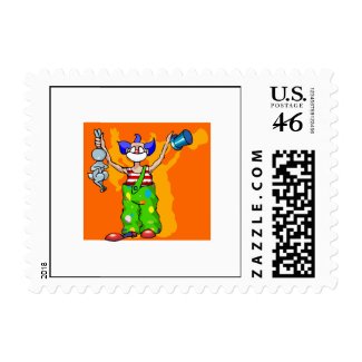 Clown pulls rabbit out of hat stamp
