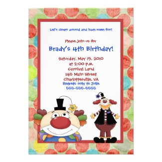 Clown Town Carnival Birthday Invitation 5x7