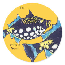 Clown Trigger Cartoon Fish Personalized Labels stickers by lillyarts Clown Trigger Cartoon Fish Personalized Labels stickers