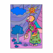 clown watering fake plants photo cutout