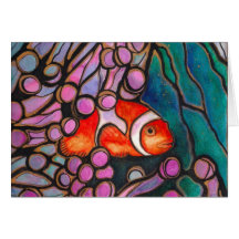 Clownfish Sea Anemone "Stained Glass" design! Greeting Card