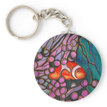 Clownfish Sea Anemone "Stained Glass" design! Keychains
