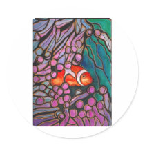 Clownfish Sea Anemone "Stained Glass" design! Round Sticker
