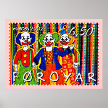 Clowns Faroe Island Stamp Canvas Print 34x24 in.