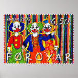 Clowns Faroe Island Stamp Canvas Print 3 1/2 by 2 