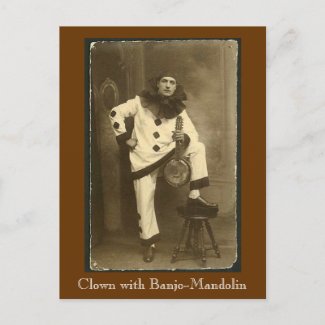 clownwbanjomando, Clown with Banjo-Mandolin postcard
