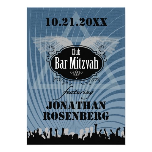 Club Bar Mitzvah in Blue Custom Announcement