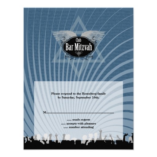 Club Bar Mitzvah Reply Card in Blue Personalized Invites