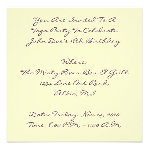 Cluster of Grapes & Togas Toga Party Invitation