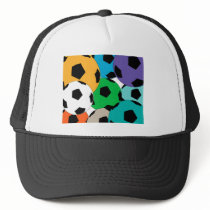 cluster of soccer balls trucker hats