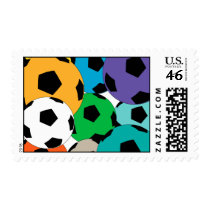 cluster of soccer balls stamp