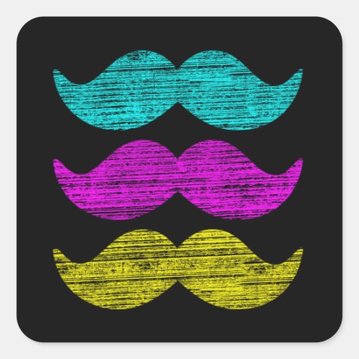 CMY Mustaches (letterpress style) Square Sticker Zazzle