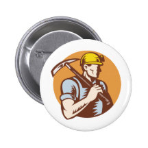 Coal miner at work with pick ax buttons