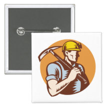 Coal miner at work with pick ax pins