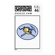 Coal Miner Hardhat Crossed Pick Axe And Hammer Postage Stamps