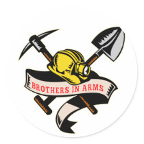 coal miner hat shovel spade pickax mining round stickers
