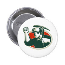 Coal Miner Pump Fist With Pick Ax Retro Buttons