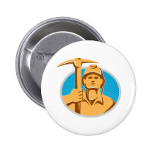 Coal Miner With Pick Ax Hardhat Front Retro Pinback Button