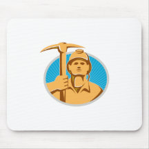 Coal Miner With Pick Ax Hardhat Front Retro Mouse Mat