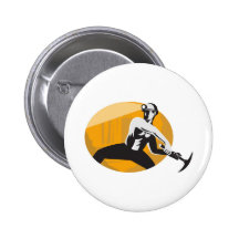 Coal Miner With Pick Ax Shield Retro Button