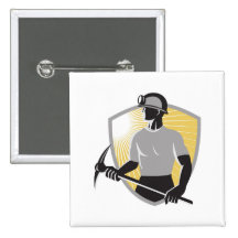 Coal Miner With Pick Ax Shield Retro Pinback Buttons