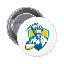 Coal Miner With Pick Ax Shield Retro Buttons