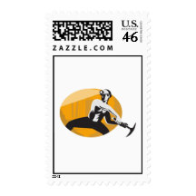 Coal Miner With Pick Ax Shield Retro Stamp