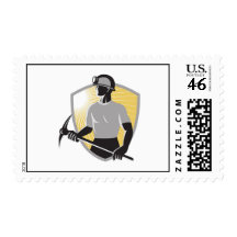 Coal Miner With Pick Ax Shield Retro Stamps