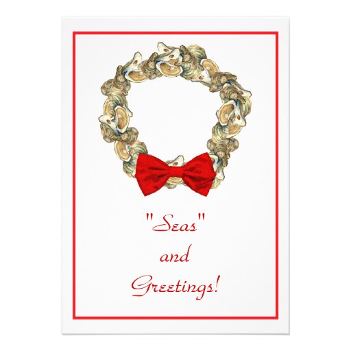 Coastal Christmas Oyster Wreath Personalized Announcement