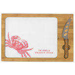 Coastal Kitchen Aqua Crab Woodblock Print Rectangular Cheese Board