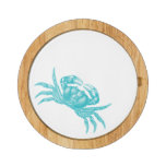 Coastal Kitchen Crab Woodblock Artisan Style Aqua Round Cheese Board