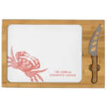 Coastal Kitchen Crab Woodblock Print Artisan Style Rectangular Cheese Board