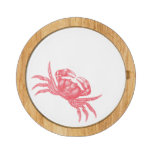 Coastal Kitchen Red Crab Woodblock Artisan Style Round Cheeseboard