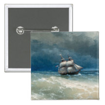 Coastal scene with Stormy Waters  Ivan Aivazovsky Pinback Buttons