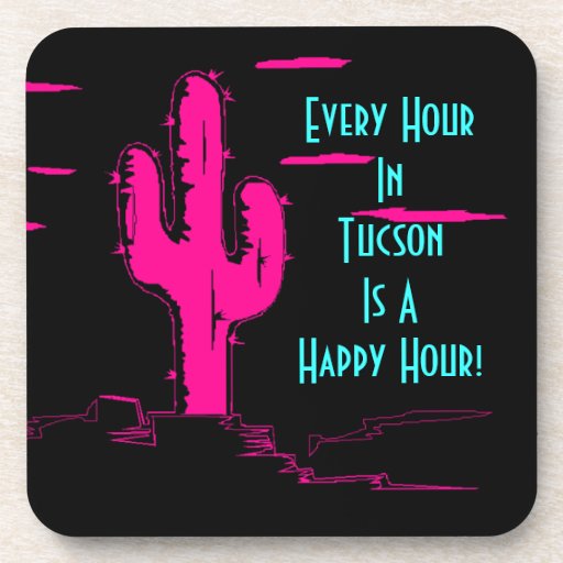 Coaster Neon Pink Saguaro Cactus Tucson Happy Hour Zazzle