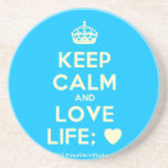[Crown] keep calm and love life; [Love heart]  Coasters