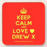 [Crown] keep calm and love [Love heart] drew x  Coasters (Cork)
