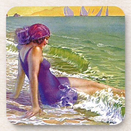 Coasters Vintage Beach Flapper Purple suit Cloche