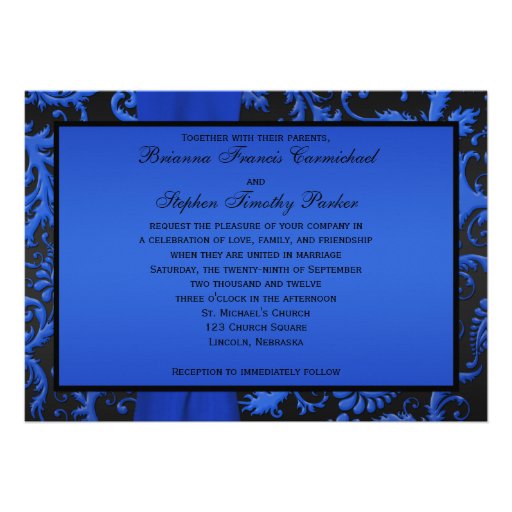 Cobalt and Black Damask Wedding Invitation II