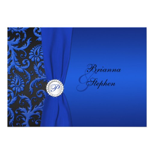 Cobalt and Black Damask Wedding Invitation II