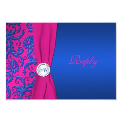 Cobalt and Fuchsia Damask RSVP Card Personalized Invite