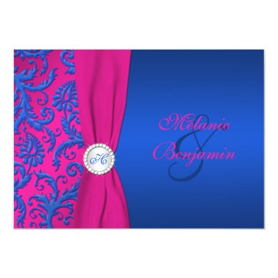 Cobalt and Fuchsia Damask Wedding Invitation
