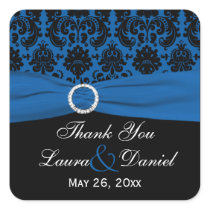 Cobalt Blue and Black Damask 1.5" Square Sticker