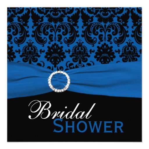 Cobalt Blue and Black Damask Bridal Shower Invite