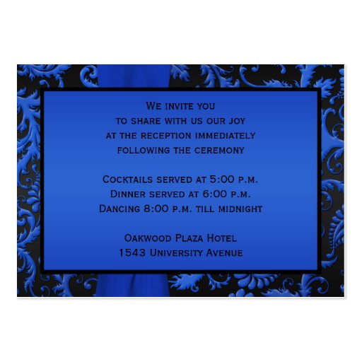 Cobalt Blue and Black Damask Enclosure Card II Business Card Templates (back side)