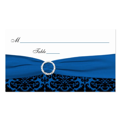 Cobalt Blue and Black Damask Place Cards Business Card (front side)